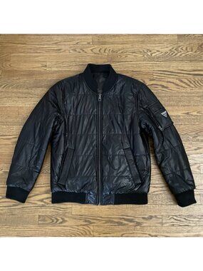 GUESS Full Zip Insulated Nylon Bomber Jacket Black Mens Sz Medium